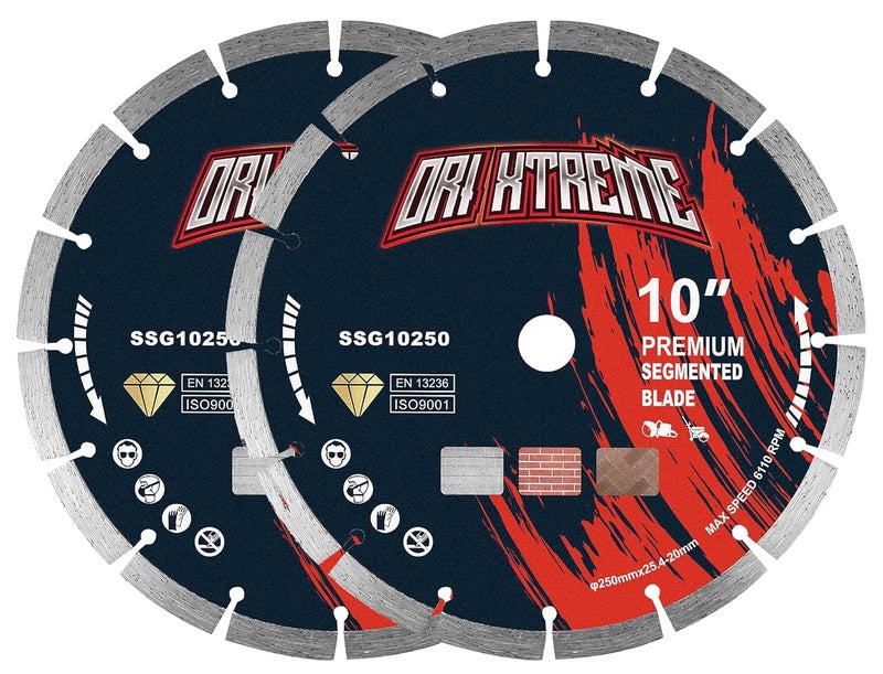 ORIXTREME 10 Inch Diamond Saw Blade 2Pcs, Segmented General Purpose Blade Dry/Wet Cutting Concrete, Masonry, Brick, Block,7/8"-5/8” Arbor - Image 1